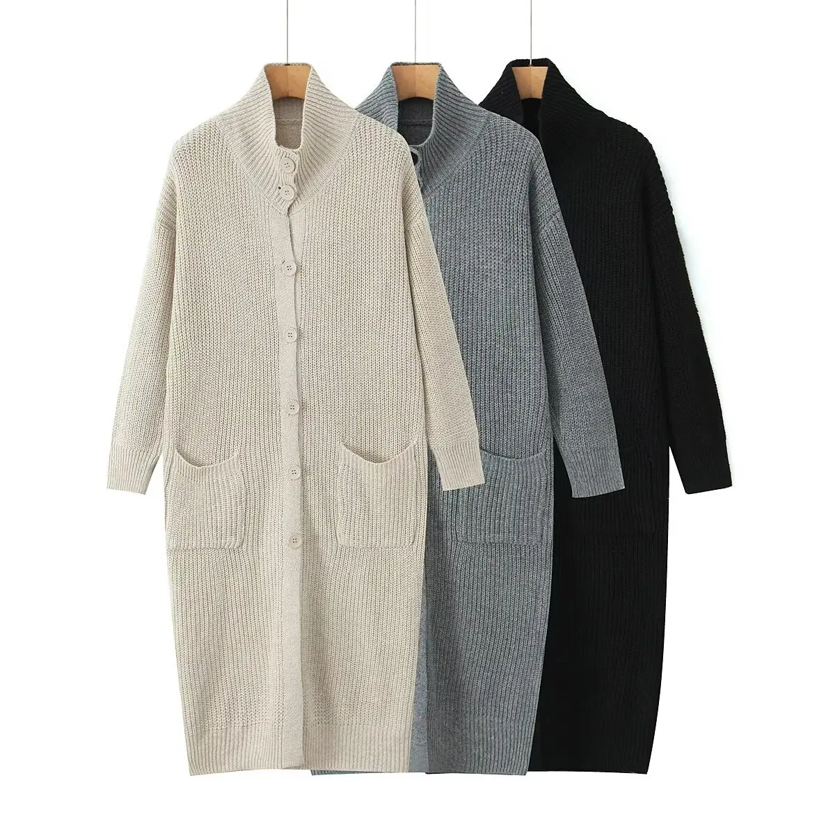 

ЖЕНСКИЙ модный европейский и американский стиль 2025 года, новый зимний длинный карманный декор, повседневный вязаный кардиган, куртка, верхняя одежда Mujer