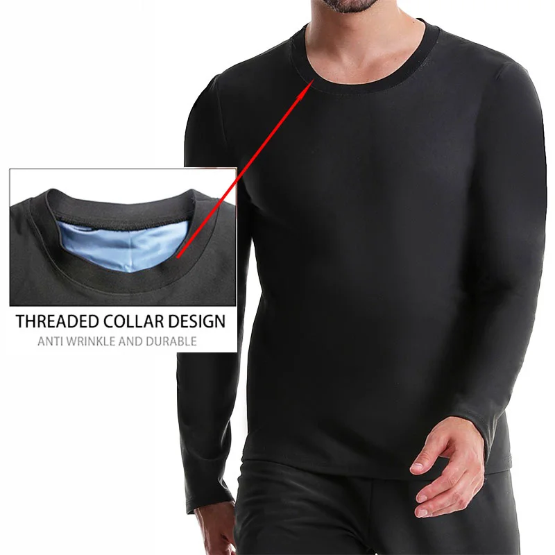 MrifDila Crew Neck Long Sleeve Saunasuit Men Sauna Sweat Suits Shirt Waist Trainer for Men Hot Workout Gym Corset Shapewear Top