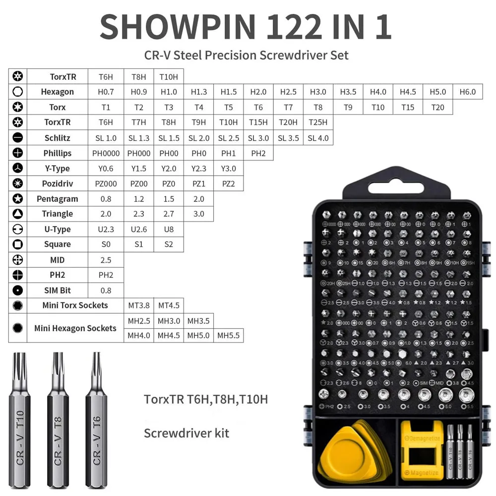 Imagem -06 - Kit de Reparo do Computador 122 em Kit Chave de Fenda Magnética do Portátil Conjunto de Chave de Fenda da Precisão Conjunto Pequeno do Motorista do Parafuso do Impacto com Case