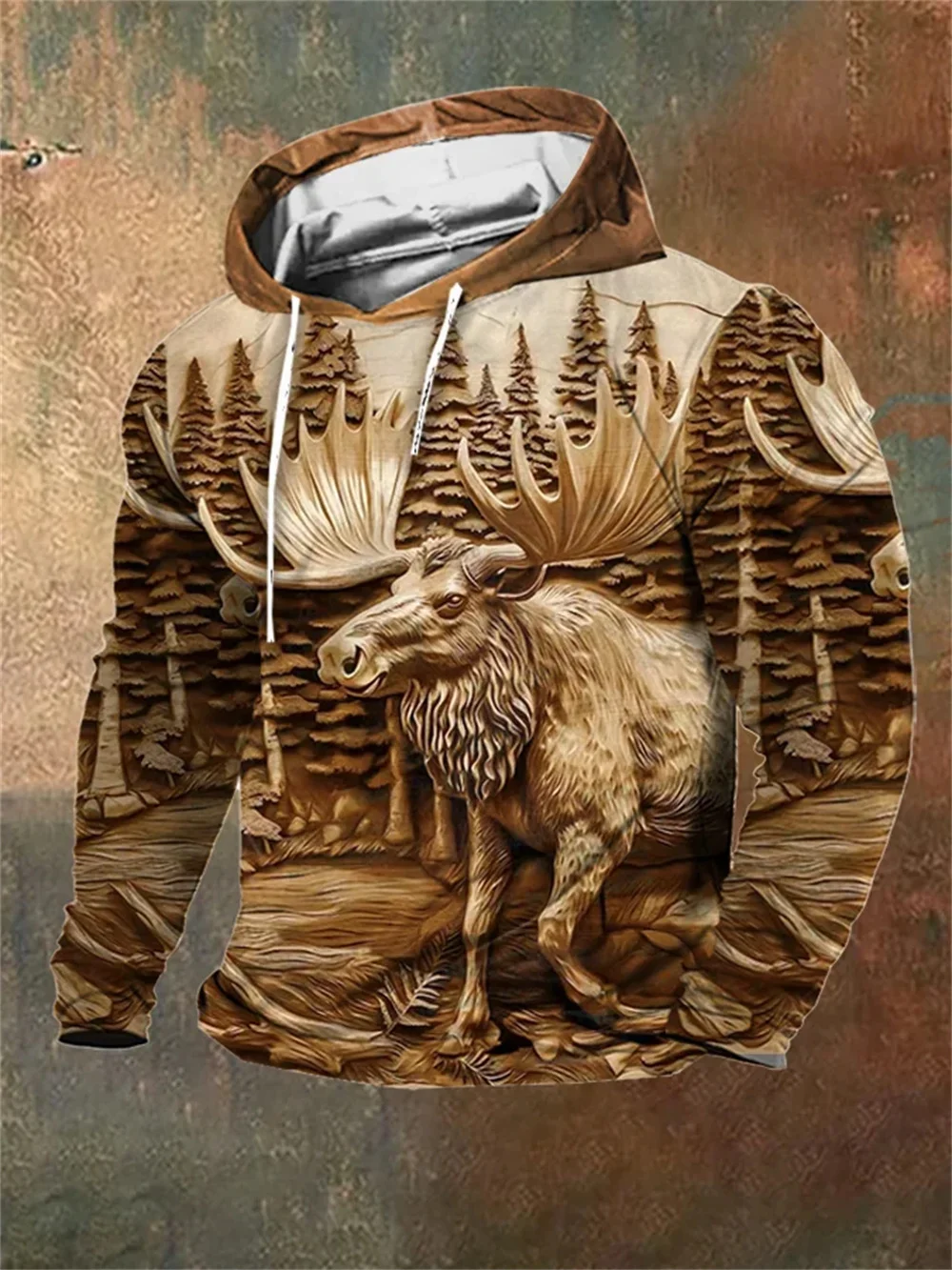 Vintage Elk Deer 3d Printed Street Men's Pullover Hoodie Fashion Super David Clothing Men's Clothing Top Autumn and Winter Men's