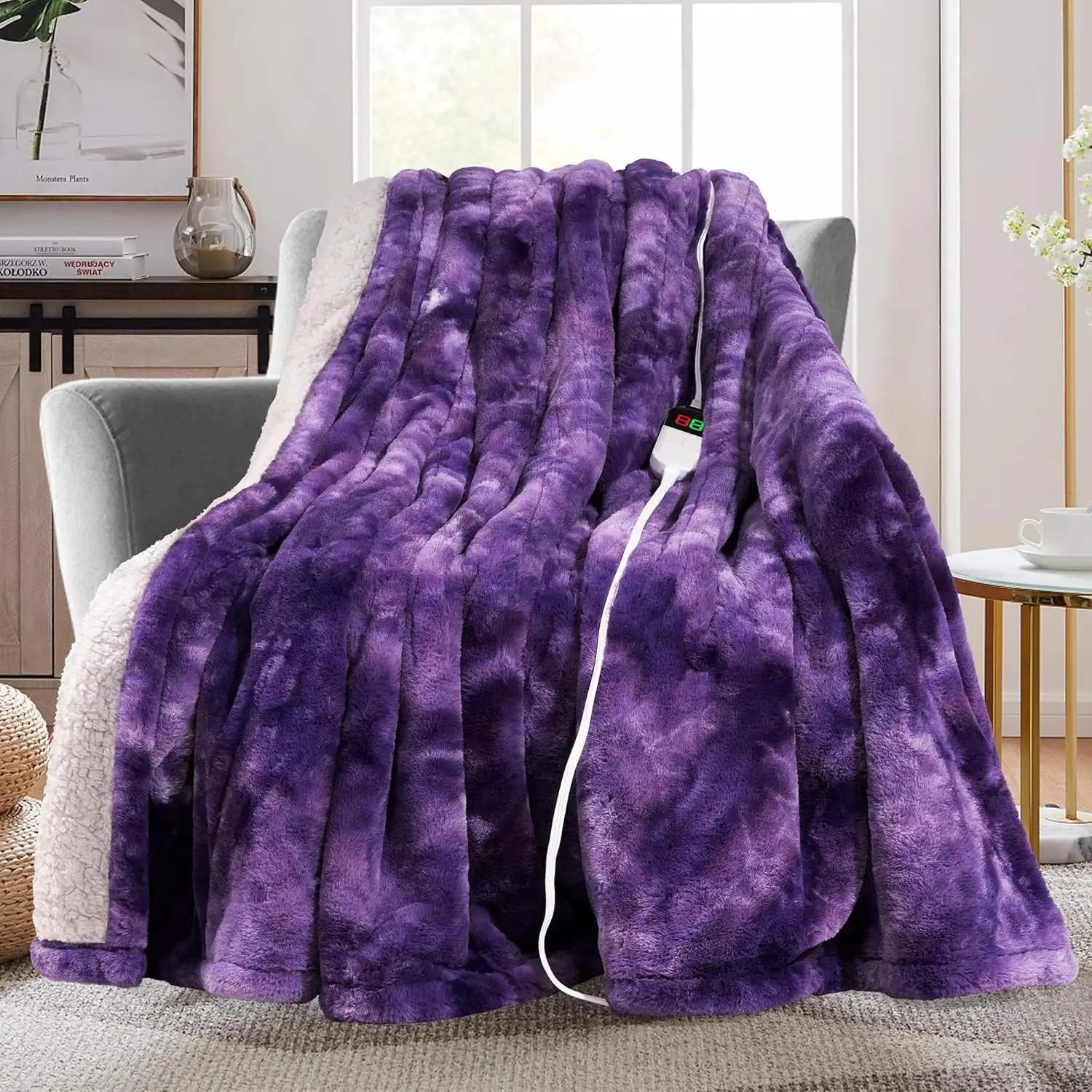 

Electric Heated Throw Blanket with 8 Heating Levels, Auto Off & Overheat Protection, Fast Warming Washable Sherpa Fur