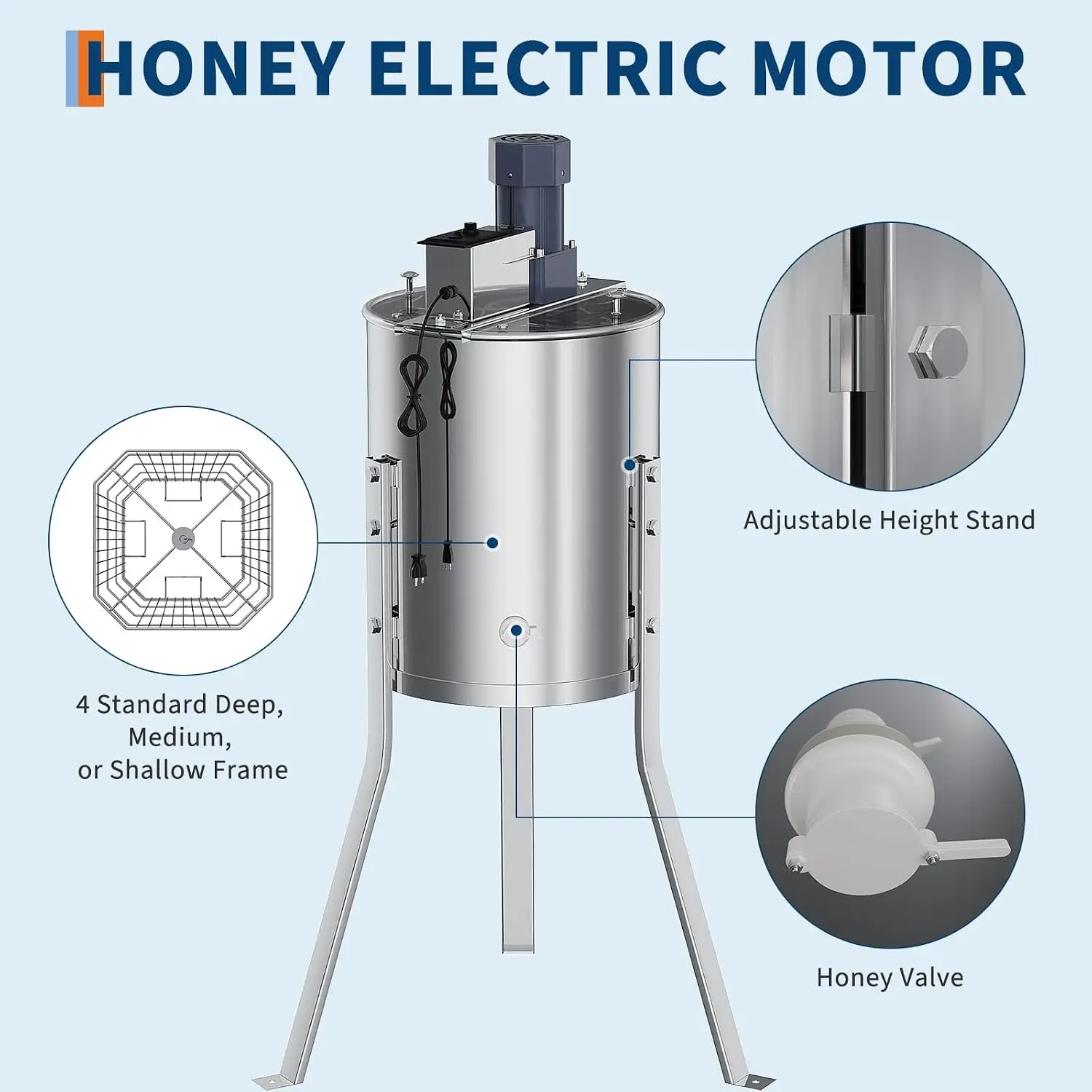 TWISTER.CK 4-Frame Electric Honey Extractor – Food-Grade Stainless Steel Spinner with Stand, Transparent Cover & Efficient Harvesting Design for Beekeepers view 5