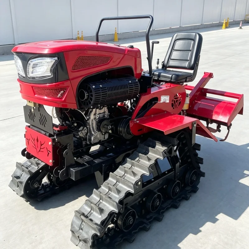 Customized 25‑HP Riding Crawler Rotary Tiller, Rubber Tracks for Anti‑sinking, Farmland Tilling Machinery for Terraced Fields