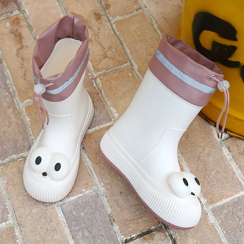 

Детские непромокаемые резиновые сапоги с большими глазами, светоотражающие студенческие резиновые сапоги для девочек и мальчиков, противоскользящие водные сапоги с эластичной лентой