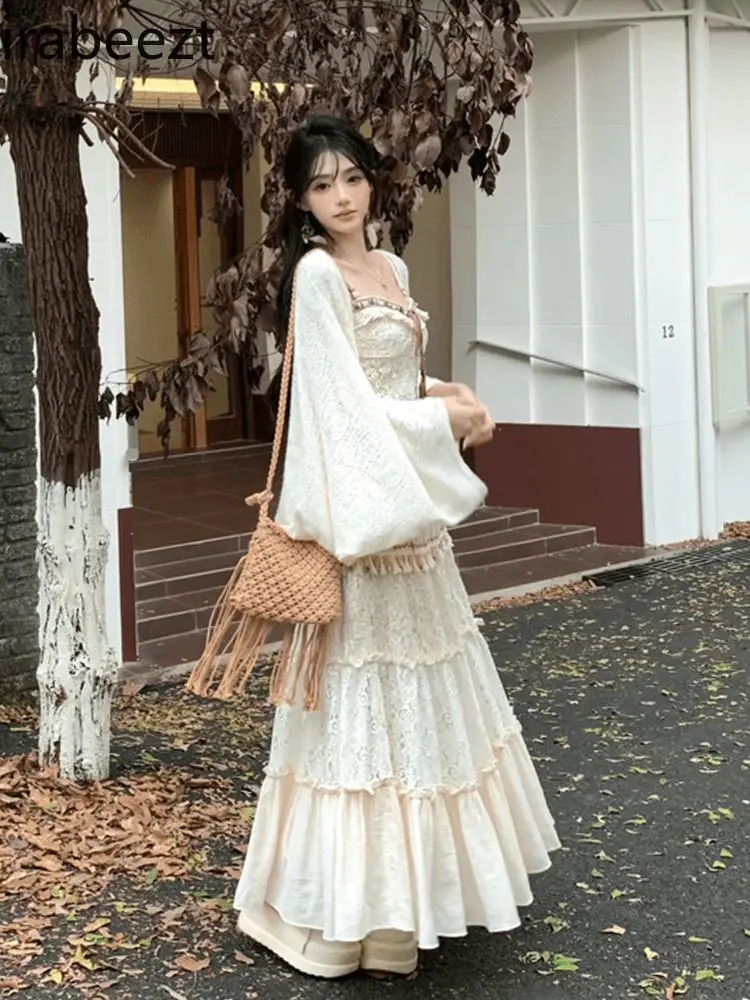 Travel Wear Bohemian Resort Style Three-piece Set Autumn New Gentle Top Slimming Skirt Conjuntos De Falda