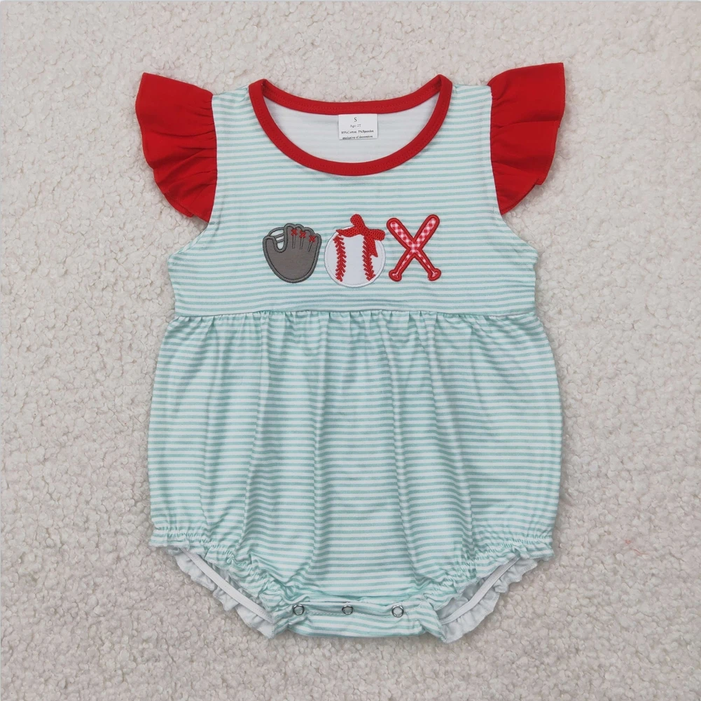 

New Short sleeve Baby Infant Baby Girls Jumpsuits Embroidery Baby Infant Girls Baseball Flutter Sleeve Rompers