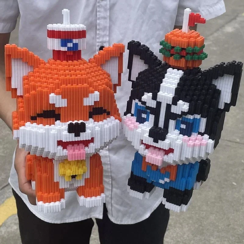 Kawaii Animal Dog Building Block Husky Bichon Shiba Inu 3d Model Puzzle Assembly Connection Brick Figure Toy For Birthday Gift