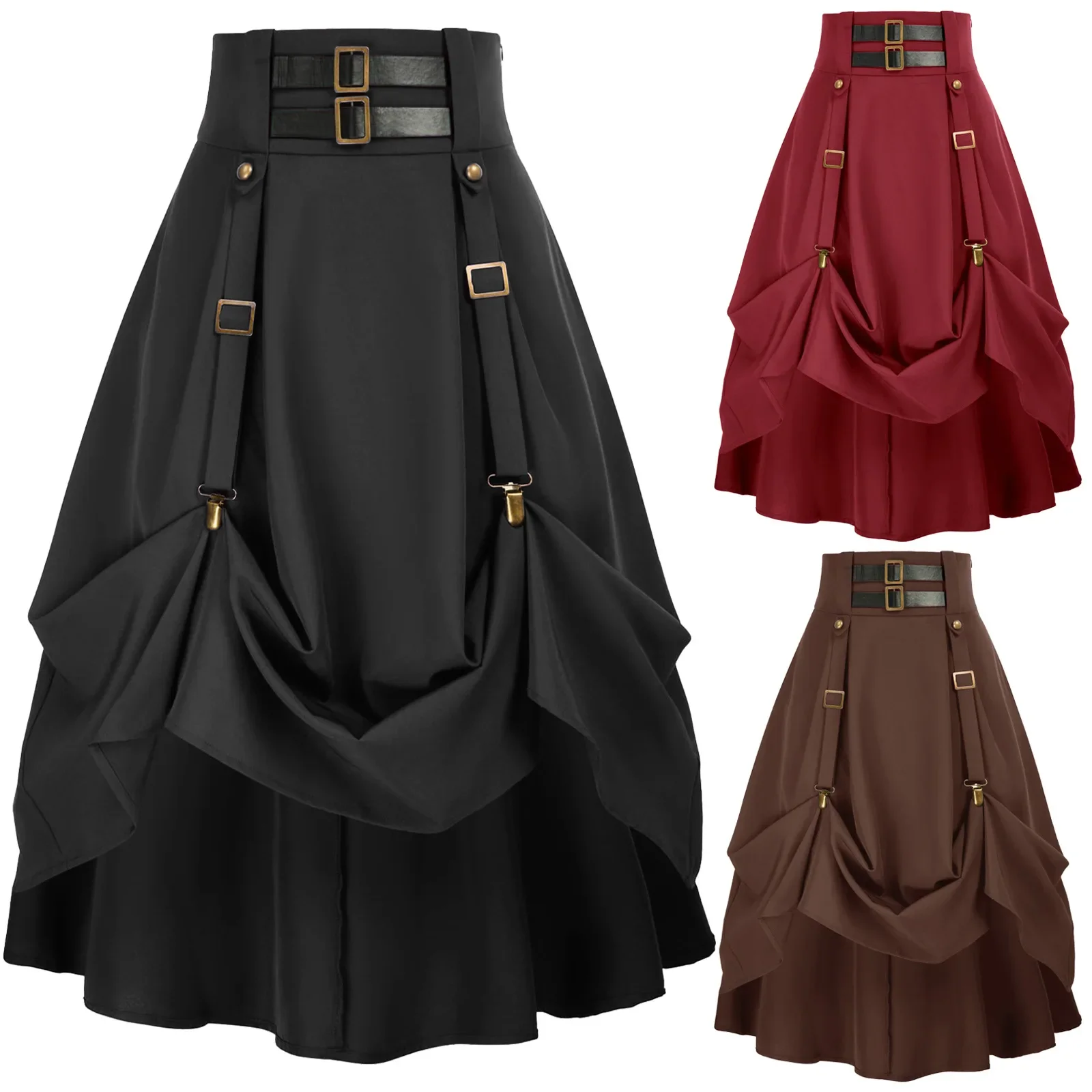 

Vintage Women Pirate Skirts Ruffled Trim Gothic Irregular Corset Matching Skirts Steampunk Medieval Showgirl Party Dress