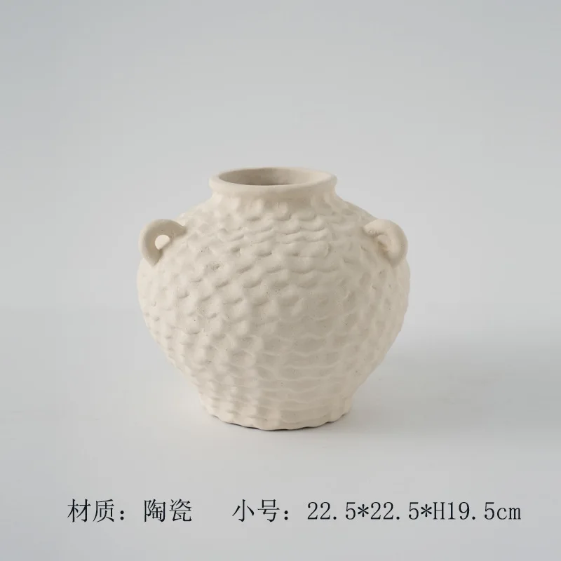 Wabi Sand Middle Ages Matte White Ceramic Vase Ornament Homestay Pottery Pot Living Room Flower Arranger Ornament