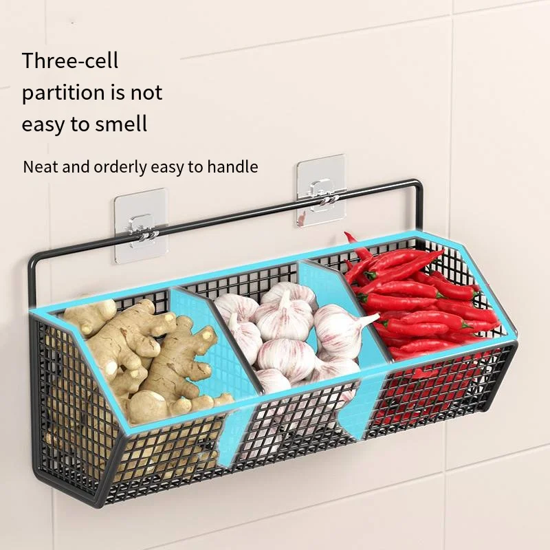 Kitchen Rack Iron Wall Hanging Seasoning Rack Storage Box No Punching Wall Drain Vegetable Basket Storage Box