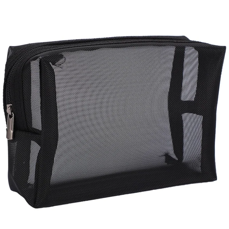 Black Mesh Makeup Bag See Through Zipper Pouch Travel Cosmetic And Toiletries Organizer Bags Pack Of 3(S,M,L)