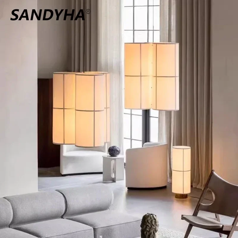 

SANDYHA Japanese Fabric Pendant Lights Cylinder Lampshade Design Led Lamp Living Room Decoration Dining Table Lighting Fixtures