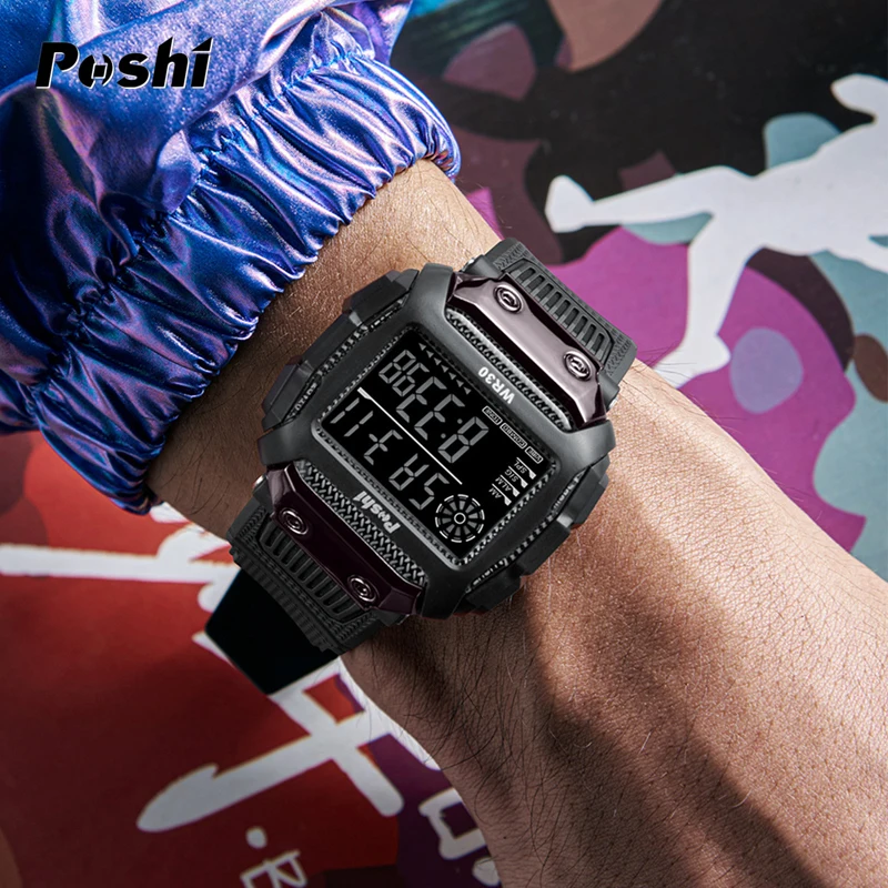 POSHI Man Digital Watch Luxury Outdoor Sport Wristwatch Stopwatch Calendar Luminous Electronic Clock 30M Waterproof