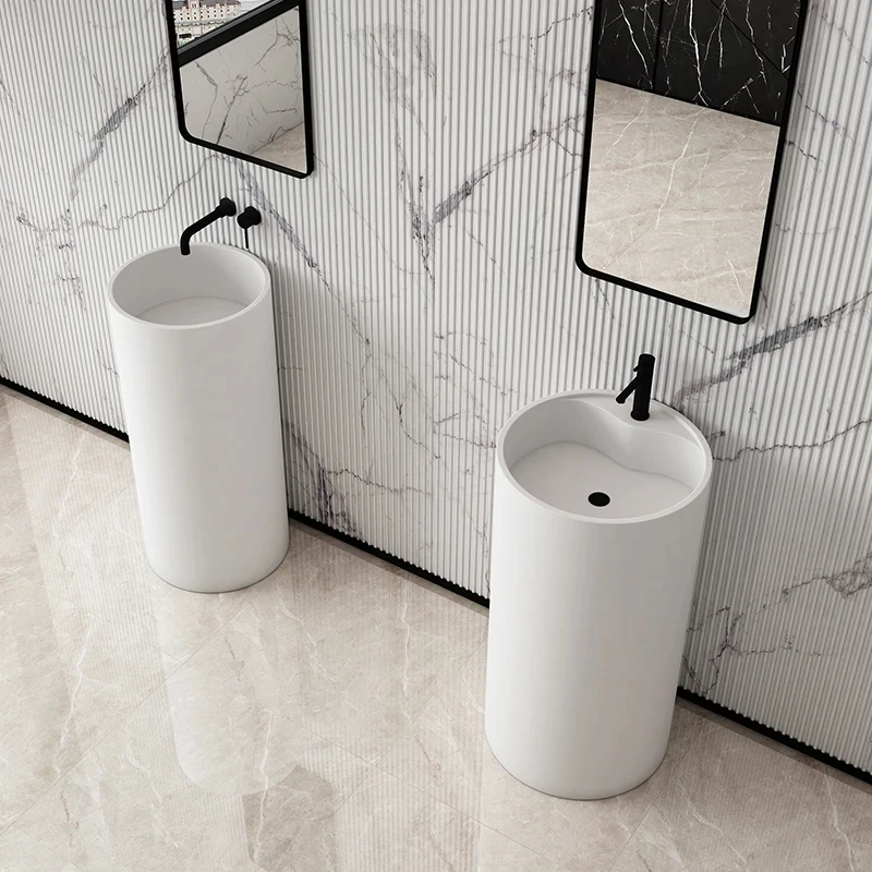 BUYBAY Marble Bathroom Wash Basin Solid Surface Floor Free Stand Pedestal Basin Sink Hotel Hot Selling