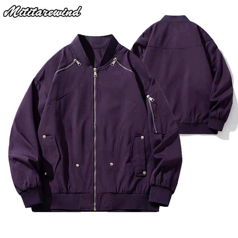 Spring Autumn Baseball Bomber Jacket Men Retro Design Varsity Jacket Women Hip Hop Streetwear Windbreaker Purple Coat For Men