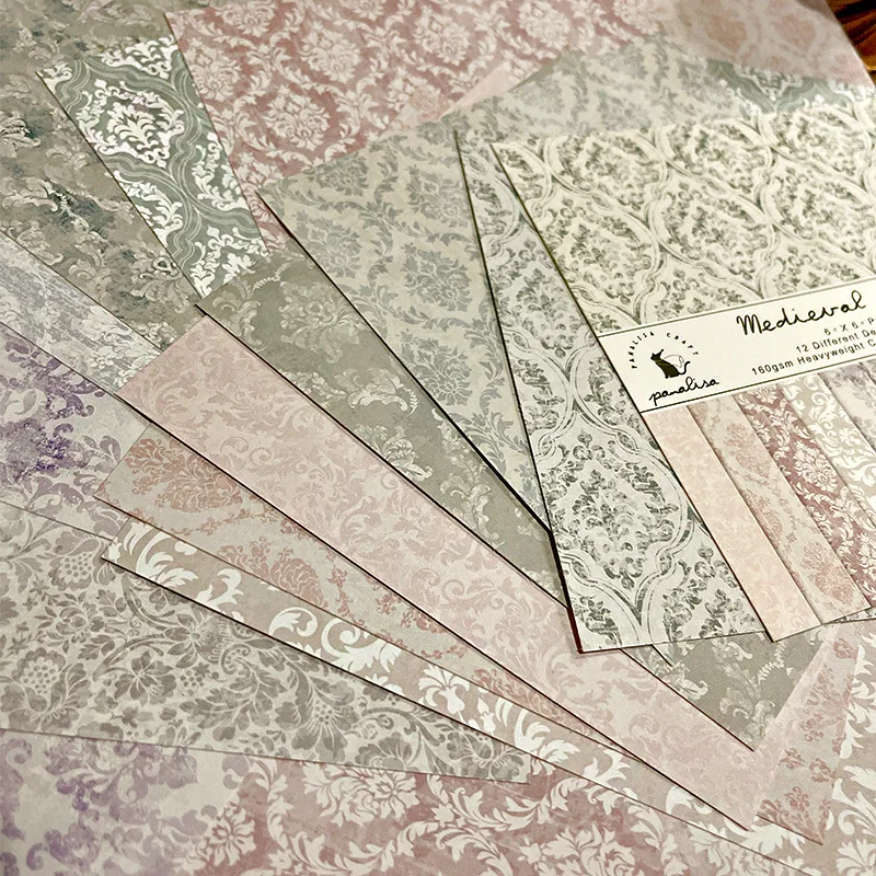 12 Sheet Baroque Pattern Material Paper Craft Paper Handmade Art Paper Background Pad Card Making Scrapbooking Material Pack