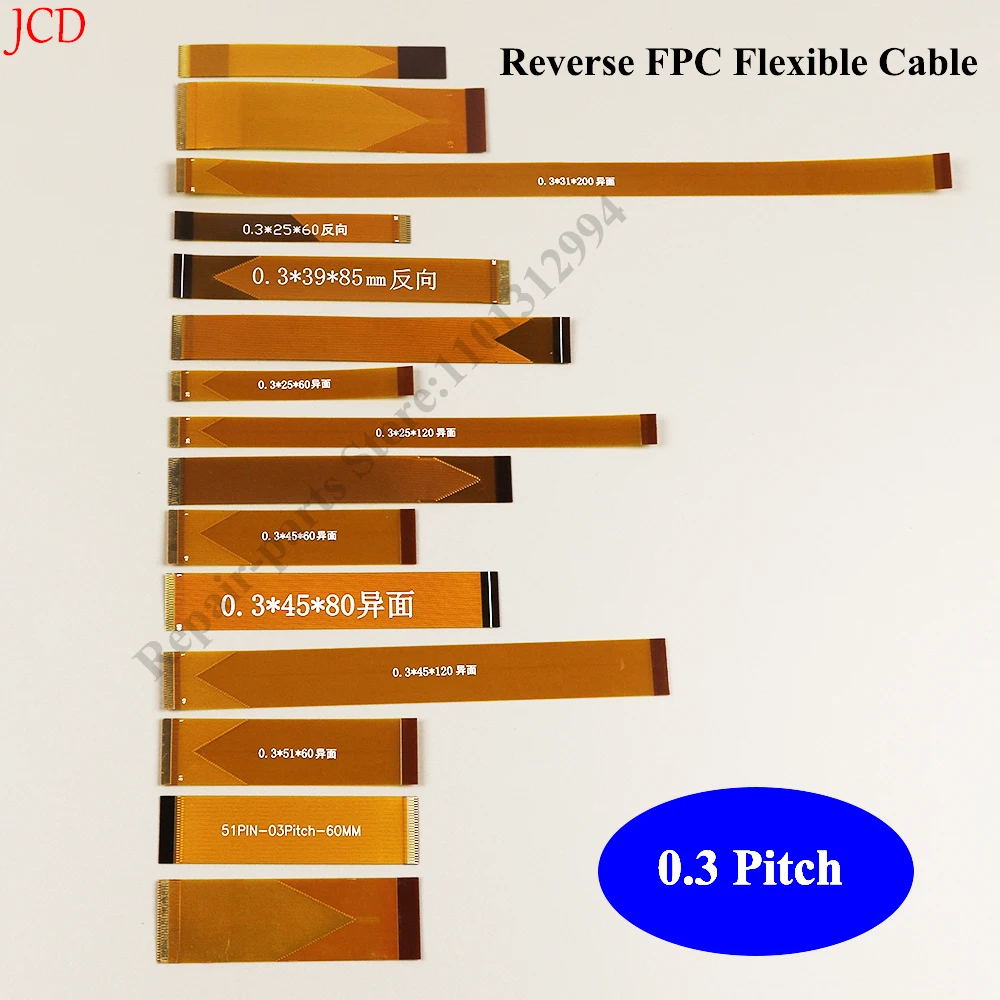 1 piece 0.3mm spacing reverse FPC FFC flat flexible cable 25P 31P 39P 45P 51P 61P pin 60mm 120mm 85mm 200mm