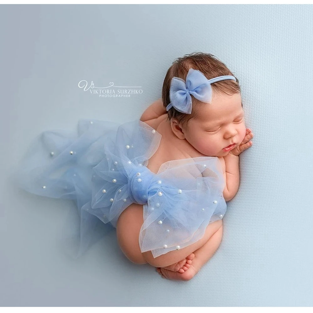 

2022 Newborn Girl Photography Props Wraps Pearl Bowknot Belt Fotografia Accessories Butterfly Lace Baby Pose Photo Shoot Blanket