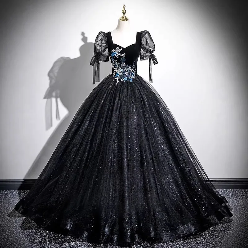 Vestido de noche, vestido esponjoso, actuación en solitario, disfraz de presentador, examen de arte vocal, vestido de canto para estudiantes, estilo largo, adelgazante