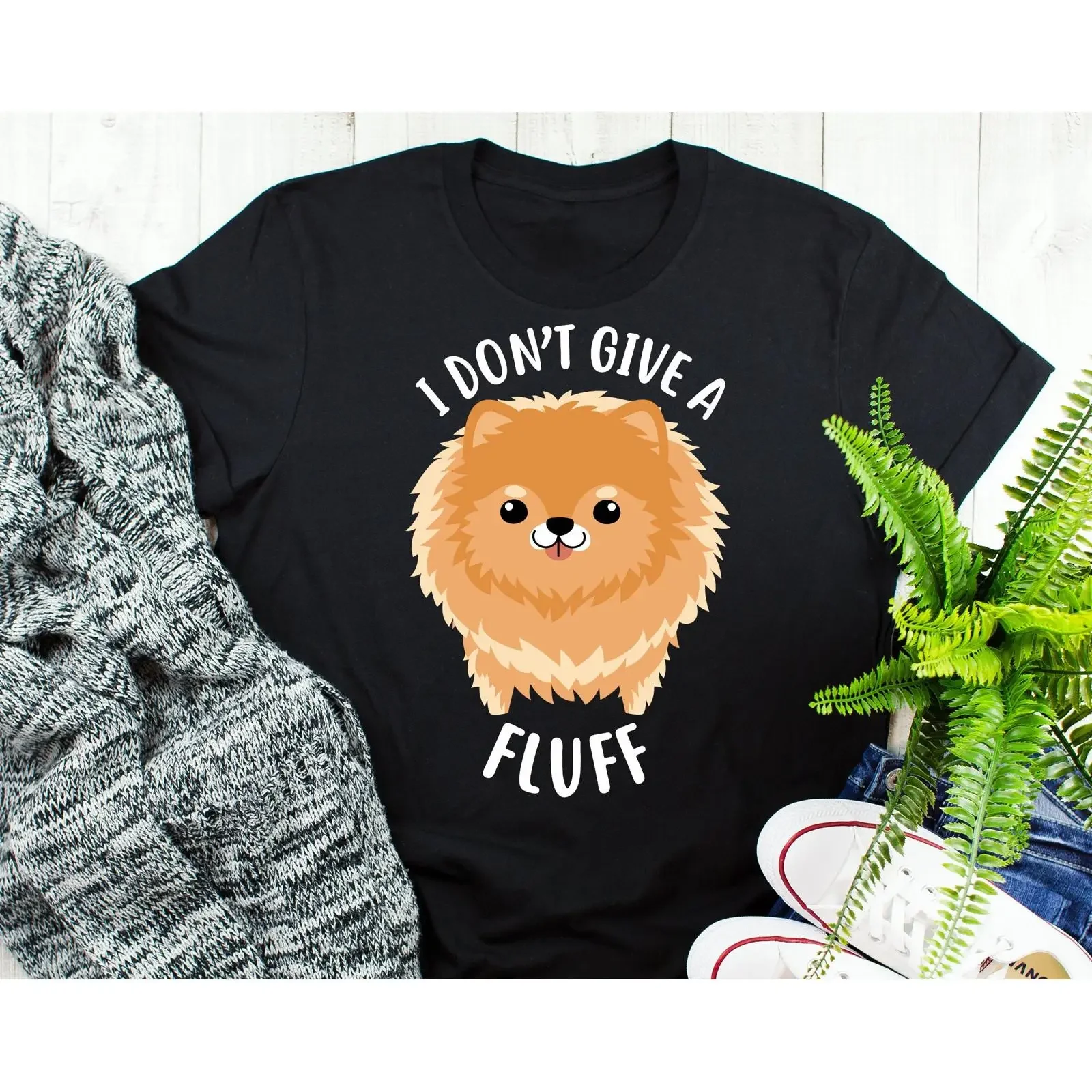 I Don't Give A Fluff Funny Pomeranian T Shirt Cute Dog Lover For Mom Dad Casual Pet  vintage Washed Unisex Stylish Versatile