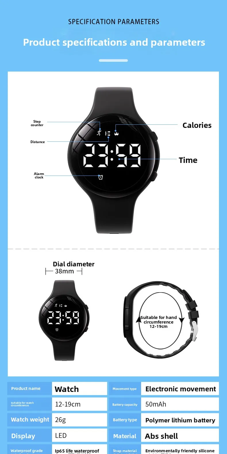 Reloj electrónico de moda para hombres y mujeres, alarma de vibración silenciosa, resistente al agua, para deportes al a