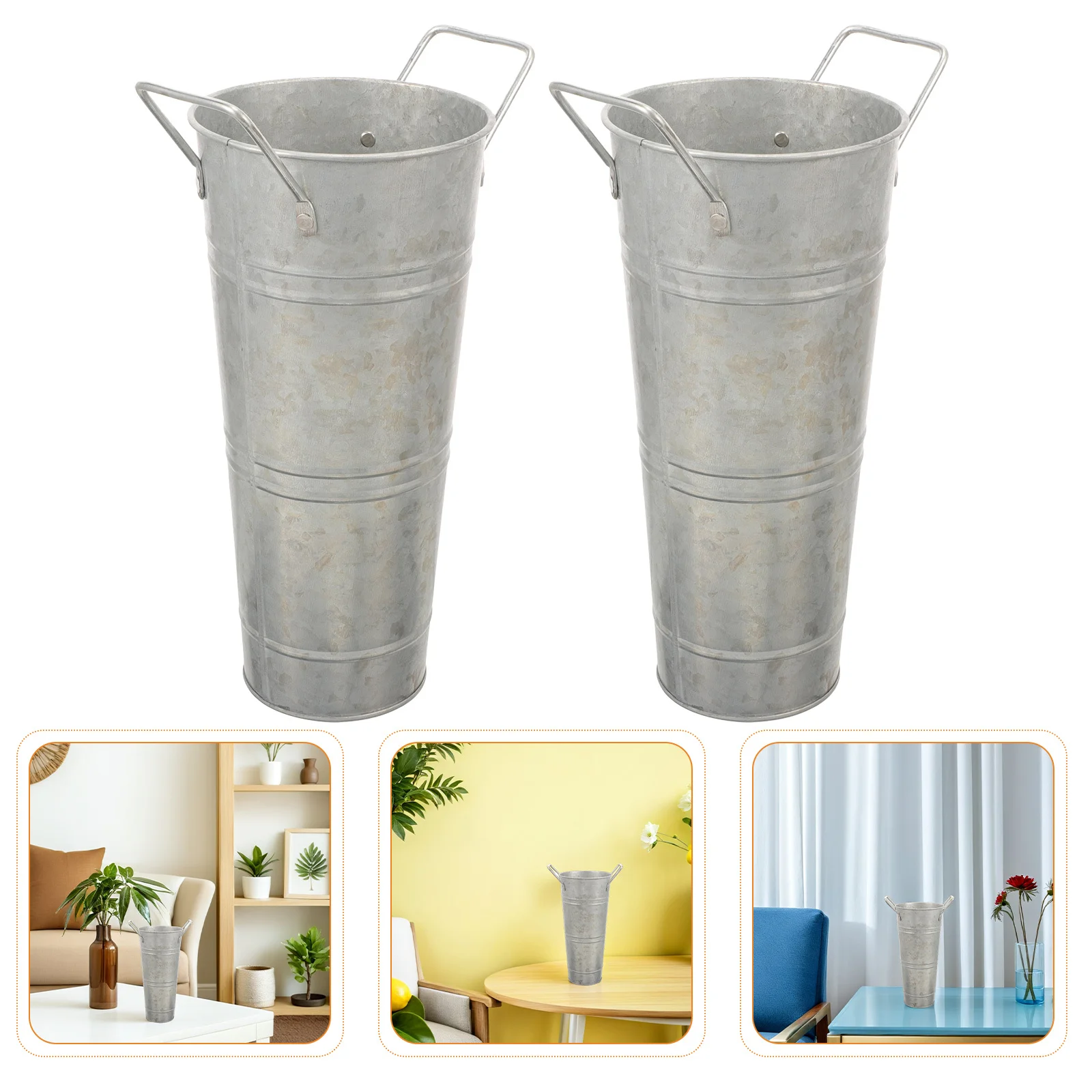 

6Pcs Small Galvanized Planter Buckets Rustic Metal Vase Indoor Outdoor Farmhouse Decor with Handles Metal Bucket with Handle
