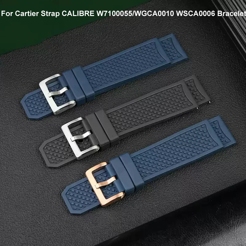 Silicone Watch Band Waterproof Replace For Cartier Strap CALIBRE W7100055/WGCA0010 WSCA0006 Bracelet 23mm 24mm