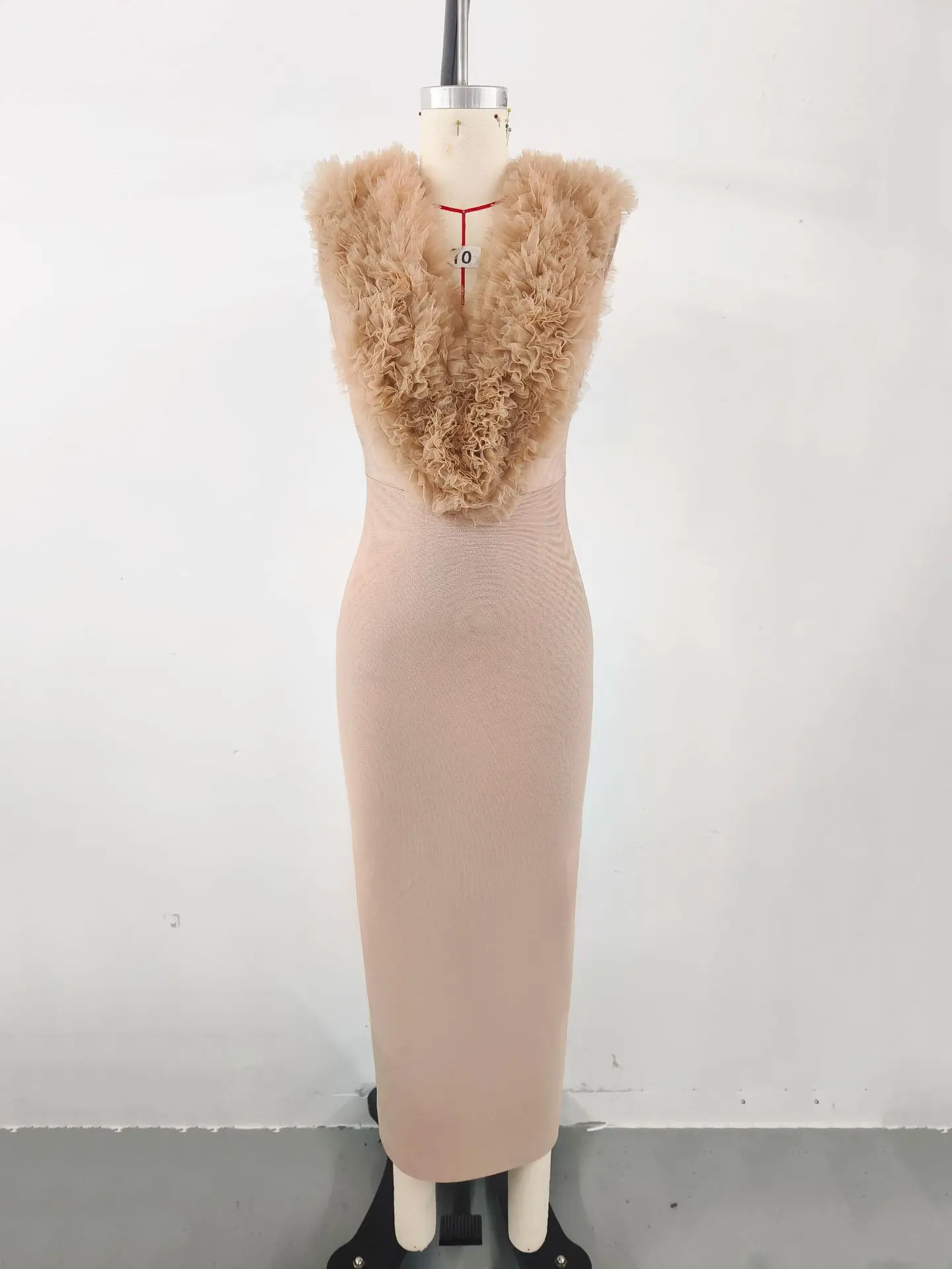 2025 novo chique de luxo feminino celebridade sexy sem mangas malha babados vestido rosa elegante festa à noite clube vestido