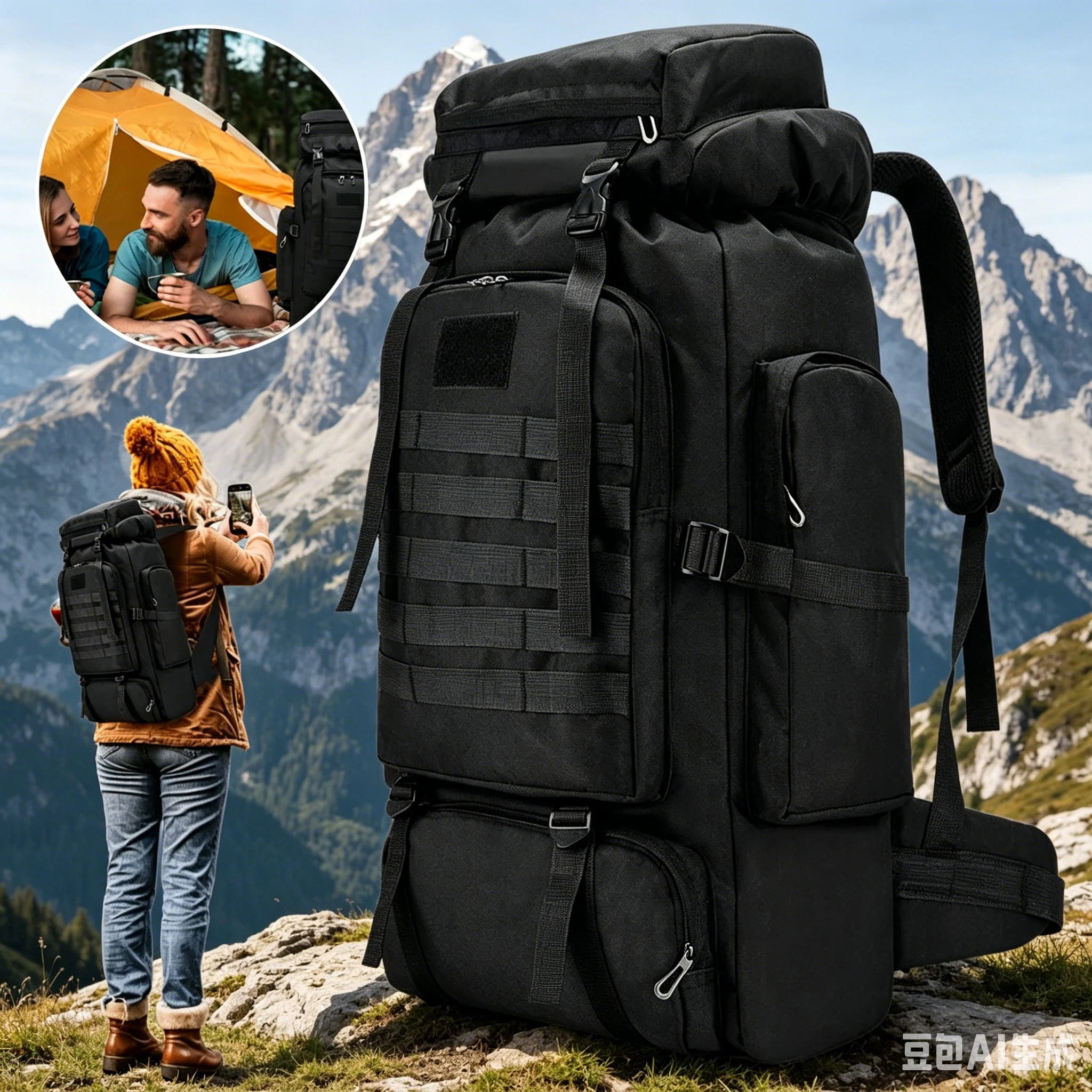 Taktische wasserdichte Rucksackabdeckung, staubdichte Sporttaschen-Regenabdeckung, Outdoor-Wander-Tarnrucksack-Schutzhülle 75L für Bergsteigen, Camping, Wandern, Radfahren