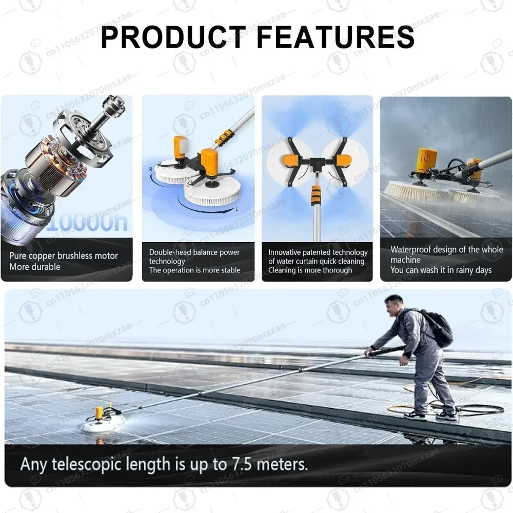 Double Head Rotating Solar Panel Cleaner Brush 3.5m 5.5m 7.5m Water Spray Tool,Automatic Water Spray Cleaning Tool