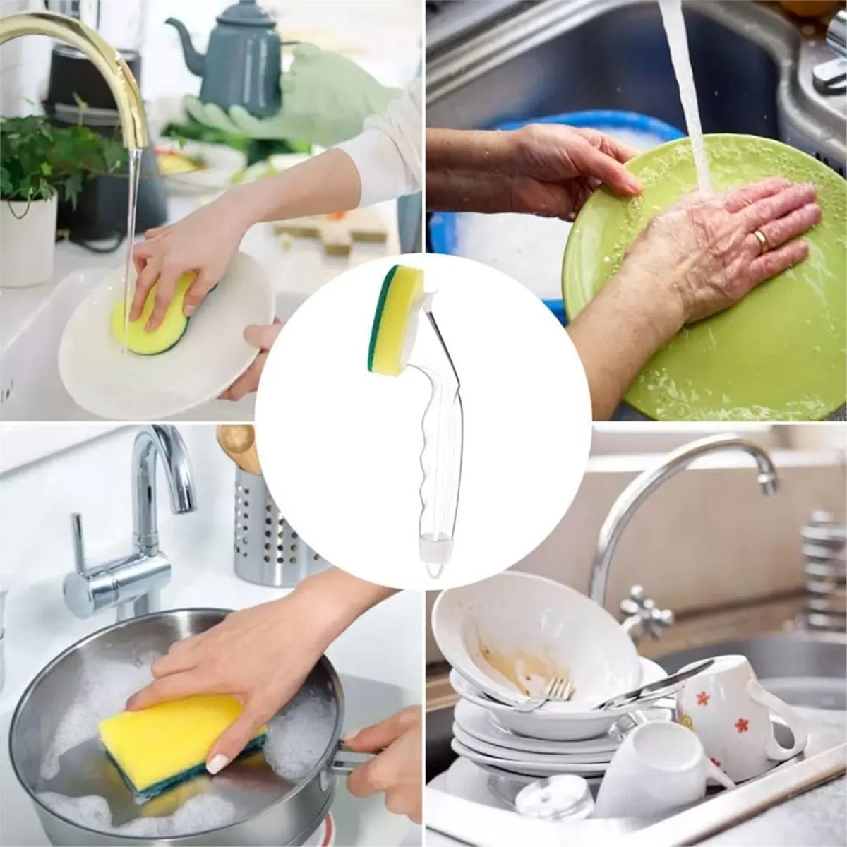 Dish Wand Sponge Refills, Dish Sponge with Handle, Dishwand Refills, Non Scratch Dish Wand Refill Replacement Set