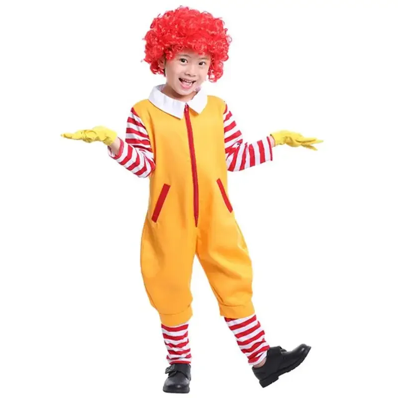 Halloween Christmas Cosplay Parent-Child Clown Costume Props Party Stage Performance Fastfood Yellow Clown Clothing for Kids