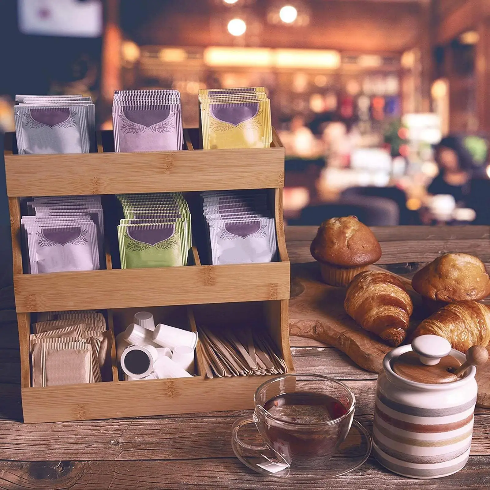 

Tea Bag Holder Tea Bag Organizer Storage Holder 3 Tiers Wooden Station Rack for Women Kitchen Men Workplace Chest Home Pantry