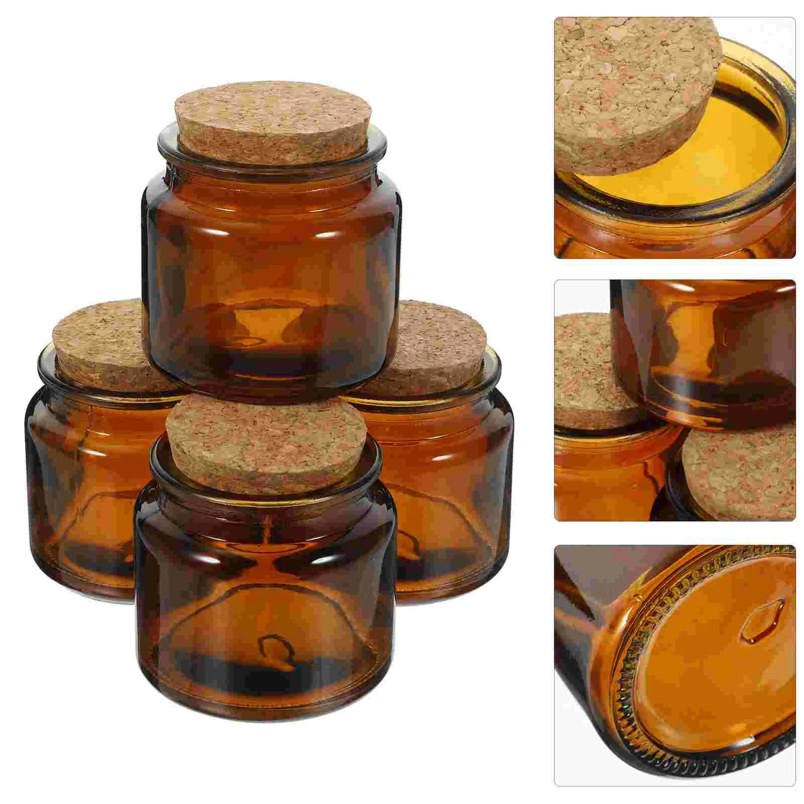 4 Pcs Glass Scented Cup Household Holder Cork Jar Bottle Tealight Holders Wooden Plug Cans Votive Soy Wax Tealights