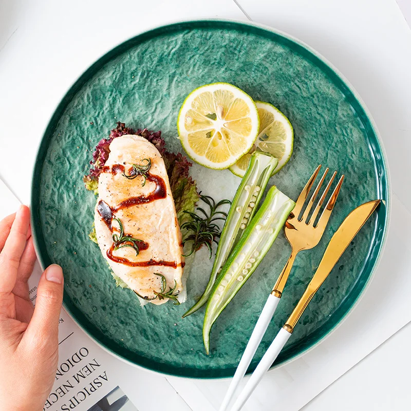 

Round Porcelain Dinner Plate Stone Design Western-style Steak Dishes Ceramic Platter For Restaurant Cuisine Food Serving Plate