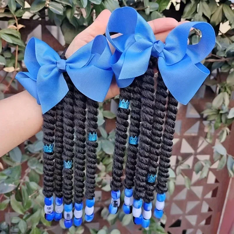 Perruque queue de cheval tressée pour enfants, nœuds de cheveux, pince à cheveux, boucle de cheveux couronne, coiffure douce, accessoires pour fête de vacances, 2 paquets