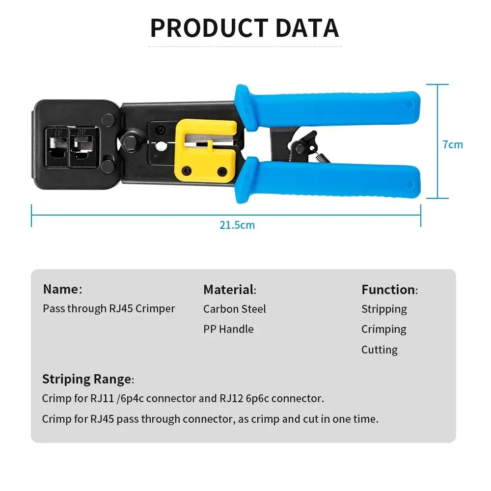 SUMMITOP RJ45 Crimp Tool Pass Through Cat5 Cat5e Cat6 Crimper for RJ45 RJ12 RJ11 8P 6P End Pass Through Connector - view 6