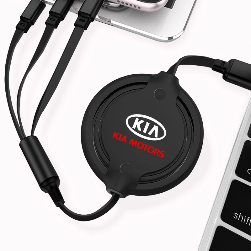 Car Style Logo Retractable 3 in 1 Phone Fast Charging Cable For KIA Soul Sorento Picanto Optima Sportage Cerato Car Accessories