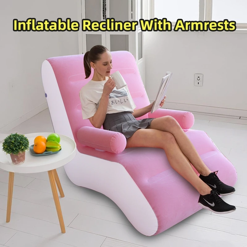 2-Farben-aufblasbarer Lounge-Sessel mit Armlehnen, tragbares Wohnzimmer, Outdoor, Camping, Beflockung, PVC-Sofatasche