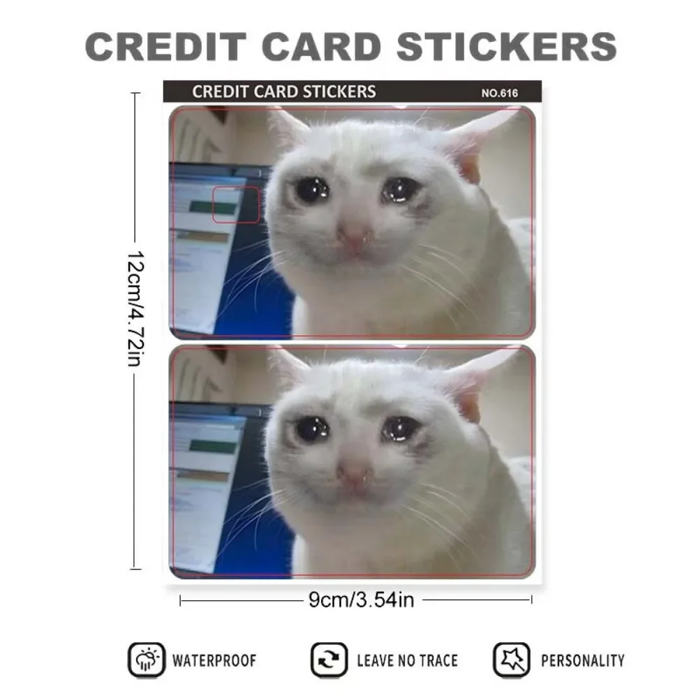 Sad Crying Cat Cute Expression Card Sticker Waterproof Decoration Small Core Car Film Skin Credit Card Protective Cover Decal