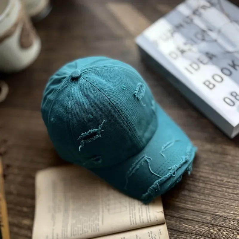 Retro Tattered Jeans Baseball Hat Male Sun Hat Soft Top Denim Sun-Poof Peaked Cap Female Fashion Brand