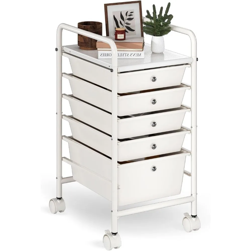 

6 Tier Rolling Cart with 5 Drawers, Multipurpose Storage Utility Cart on Wheels Easy Movement Rolling Drawer Cart for Tools Docu