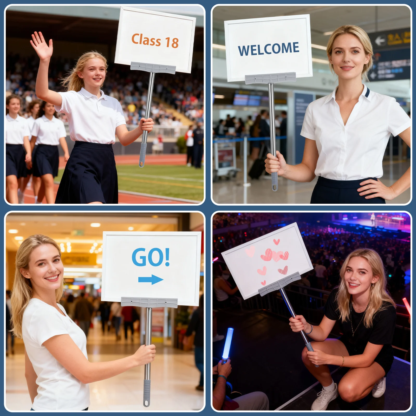 2Pcs Welcome Sign Holder Robust Stainless Steel Display Hand Rod for Election Protest Sports Meeting Tour Guide Event Use