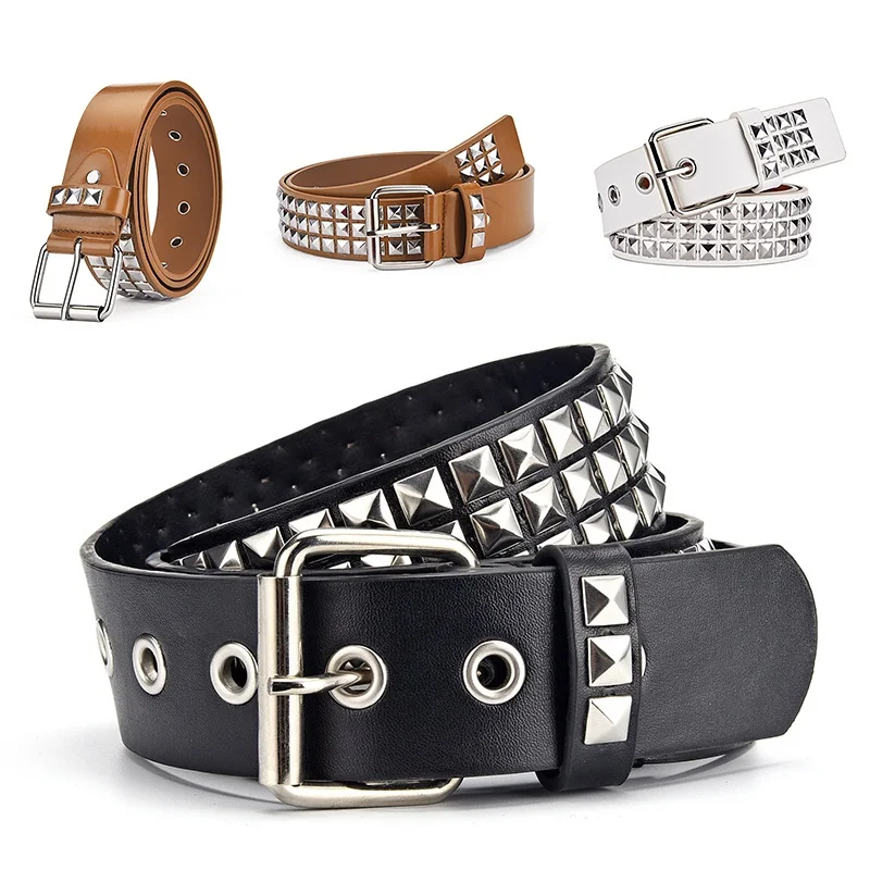 

New Square Bead Rivet Metal Pyramid Belt Men and Women Punk Hip-hop Style Hardware Jeans Belt Designer Pin Buckle Woman Belts