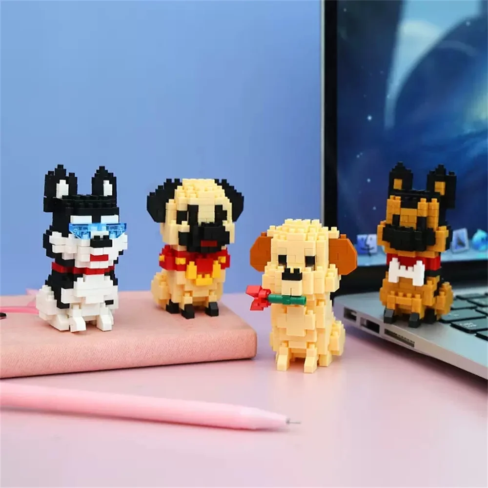 Schattige huisdieren hond micro mini bouwstenen speelgoed-educatieve verscheidenheid, perfect desktop decor, vakantiecadeau voor meisjes, kinderen puzzel speelgoed