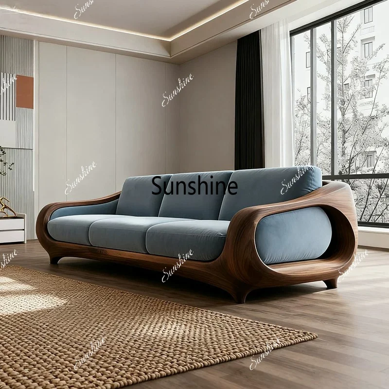 New Chinese-style solid wood sofa Modern simple living room three-seat straight sofa