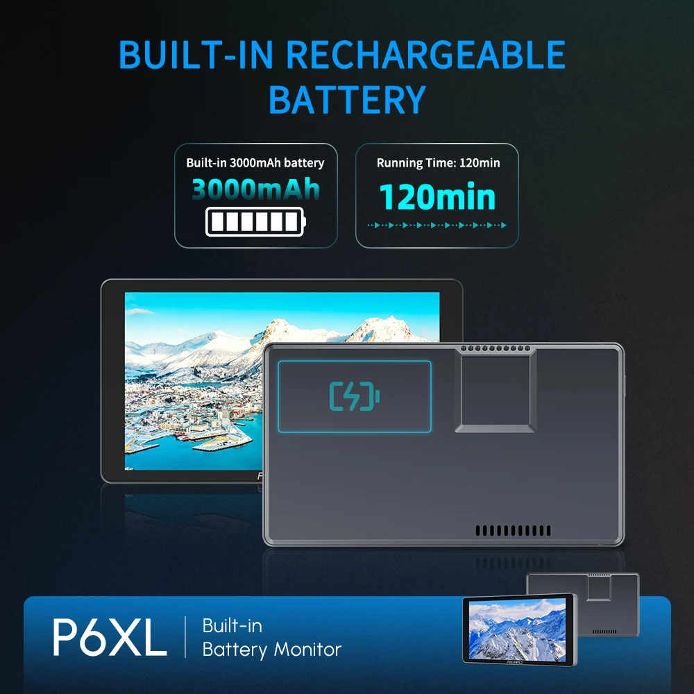 FEELWORLD P6XL 6" 1200NIT High Brightness Aluminum Camera Monitor Built-in Battery HDMI Outdoor Use Factory Direct Bulk Order