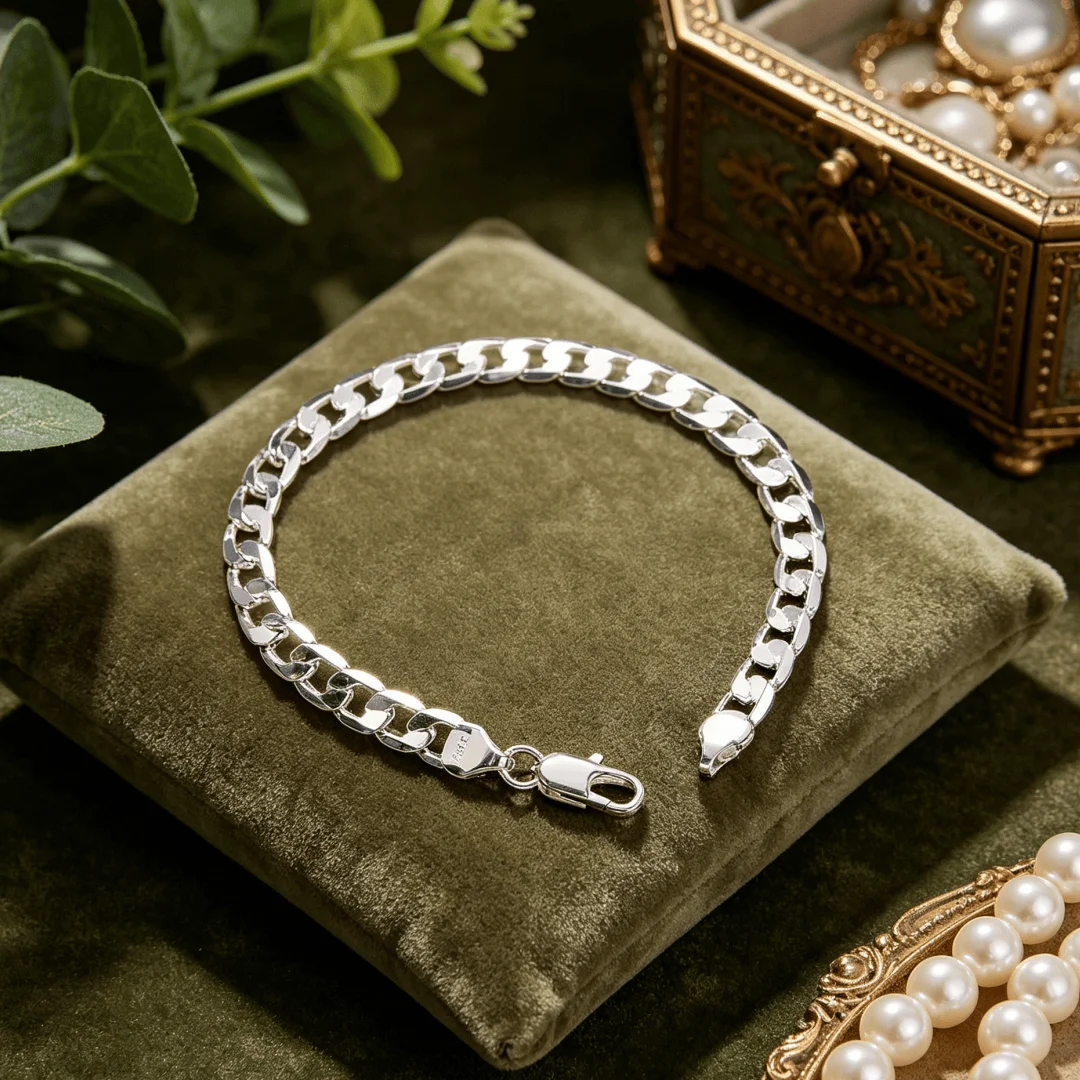 Popular Brands 925 Sterling Silver Beautiful 6MM Geometric Side Chain Bracelet for Man Woman Jewelry Wedding accessories Gifts