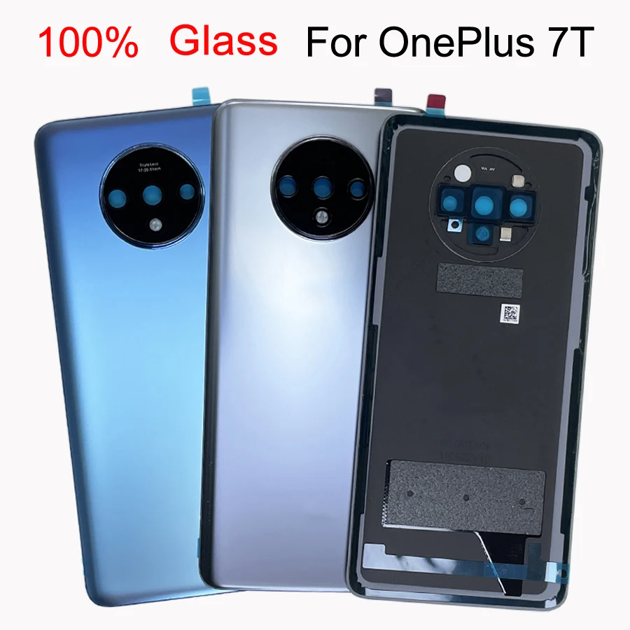 A+++ For OnePlus 7T Gorilla Glass 5 Back Cover Spare Parts Rear Case Back 1+7T Battery Cover Door Housing Camera Glass frame