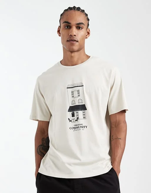 JJ Rebel Oversized T-shirt with Front Print in White  High-end Luxury Unisex Style Both of Men and Women
